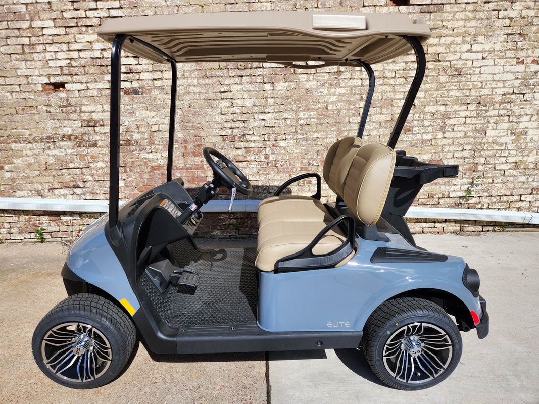2024 E-Z-GO RXV ELiTE 2.2 NEW, Slate Gray, Premium Beige Seats, Stone Beige Top, Electric 2.2 Samsung Lithium Ion Batteries (8-Year Free Replacement on Batteries), Freedom (Includes Head-Tail-Brake Lights, Horn, State of Charge Meter, 19.5 MPH), 12